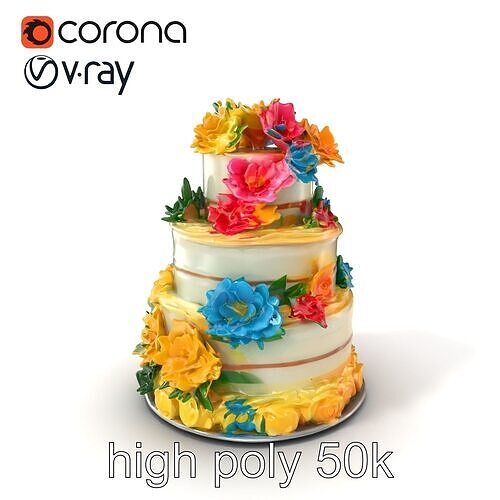 Elegant Celebration Cake Model Pack Low-poly 3D model 2