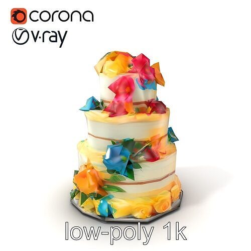 Elegant Celebration Cake Model Pack Low-poly 3D model 5