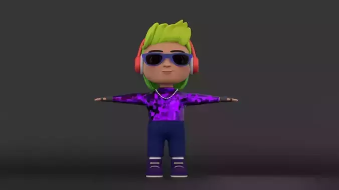 Stylized DJ Character Rigged with Facial Shape Key Animation Low-poly 3D model