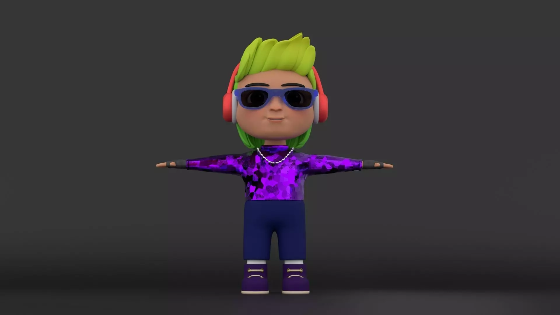 Stylized DJ Character Rigged with Facial Shape Key Animation Low-poly 3D model