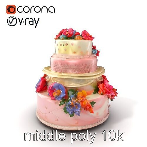 Decorative Festive Tiered Cake Model Pack Low-poly 3D model