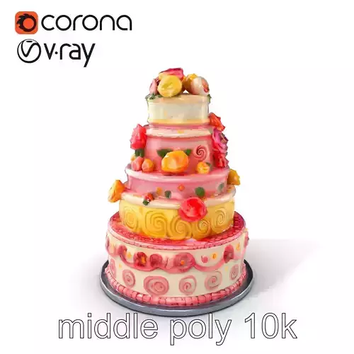 Elegant Floral Tiered Party Cake model pack