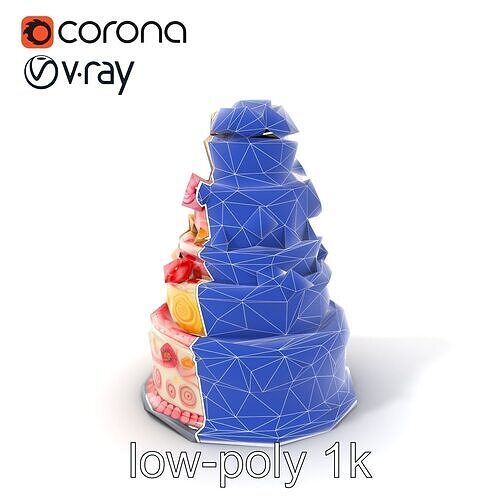 Elegant Floral Tiered Party Cake model pack Low-poly 3D model 7