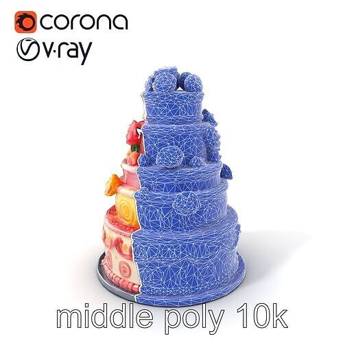 Elegant Floral Tiered Party Cake model pack Low-poly 3D model 6