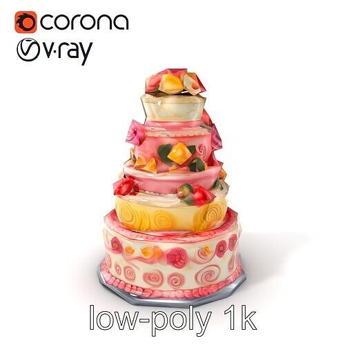 Elegant Floral Tiered Party Cake model pack Low-poly 3D model 5