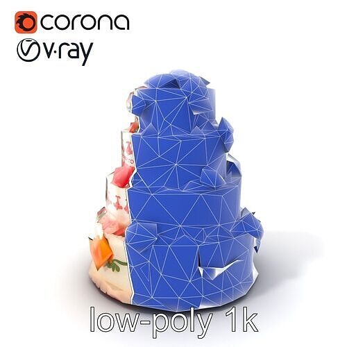 Elegant Celebration Cake with Sugar Flowers model pack Low-poly 3D model 7