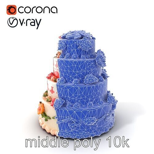 Elegant Celebration Cake with Sugar Flowers model pack Low-poly 3D model 6