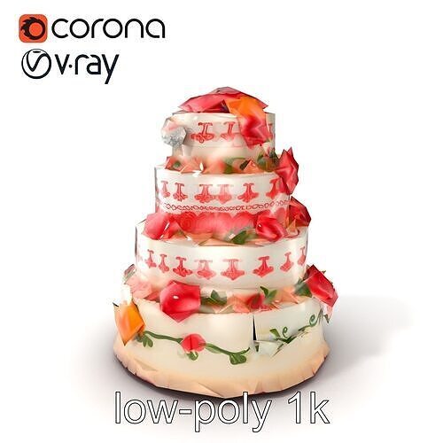Elegant Celebration Cake with Sugar Flowers model pack Low-poly 3D model 5