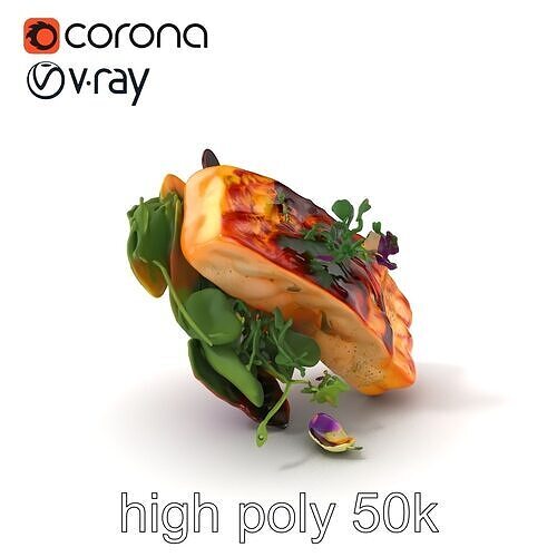 Gourmet Grilled Salmon Dish Model Pack Low-poly 3D model 2
