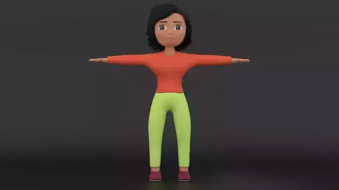 Stylized 3D Woman Character Rigged Facial Shape Key Animation Low-poly 3D model