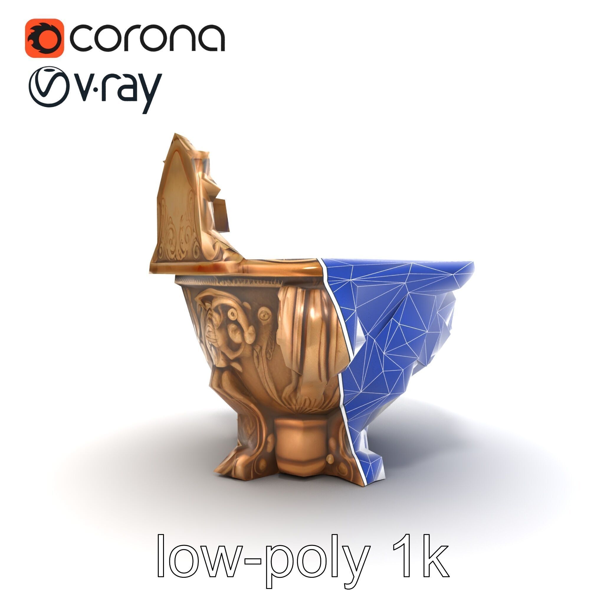 Antique Castle Basin Carved Decor model pack Low-poly 3D model_32