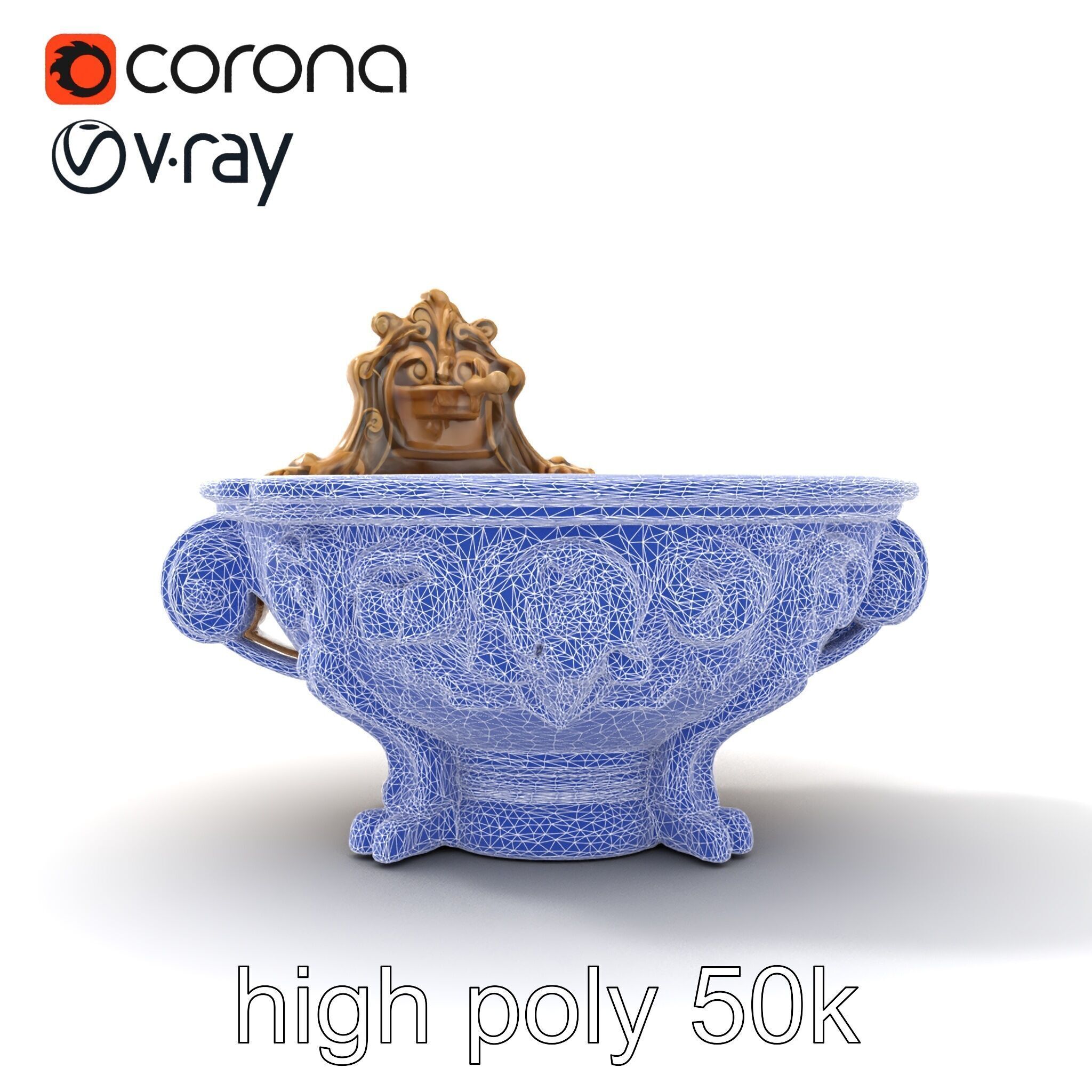 Antique Castle Basin Carved Decor model pack Low-poly 3D model_20