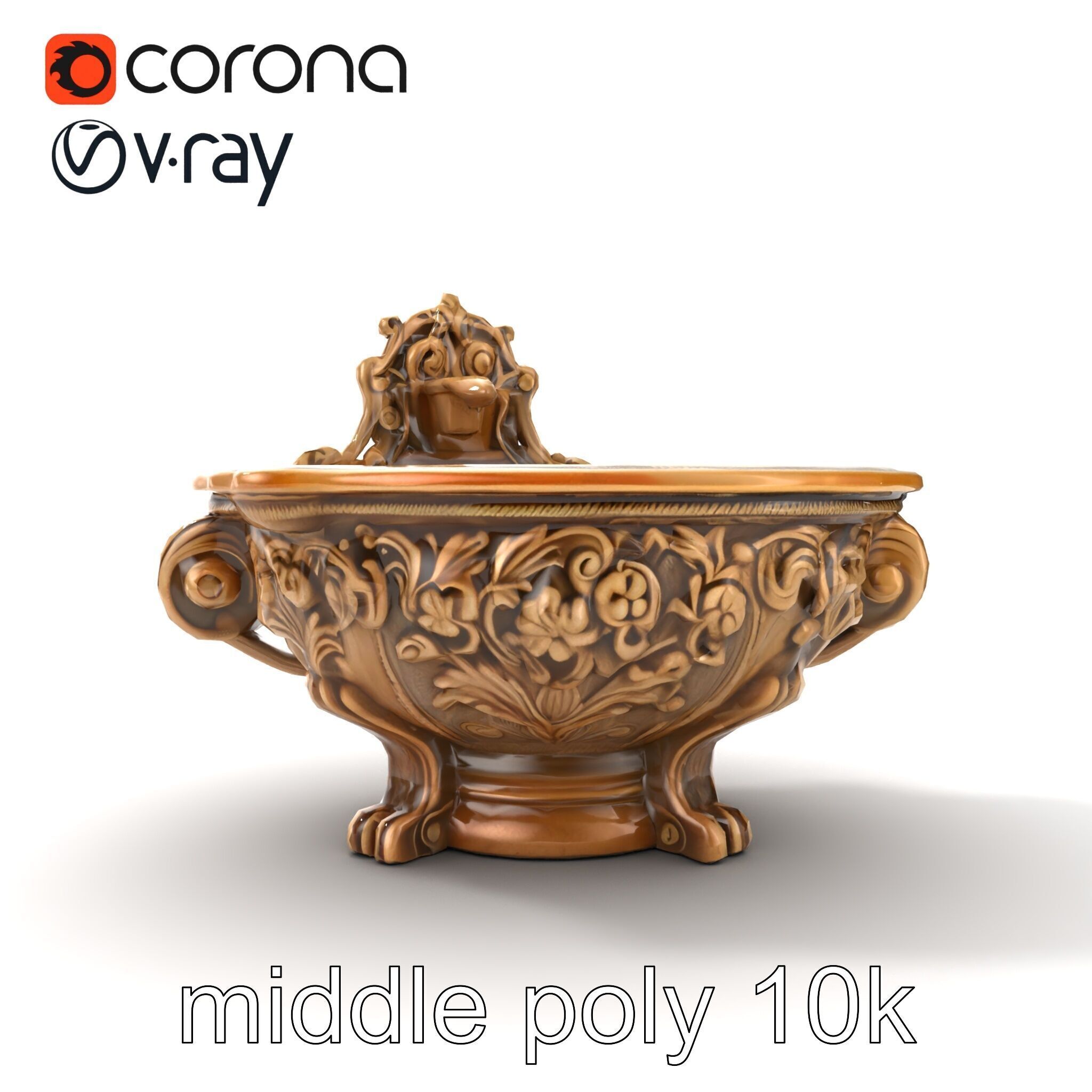 Antique Castle Basin Carved Decor model pack Low-poly 3D model_25