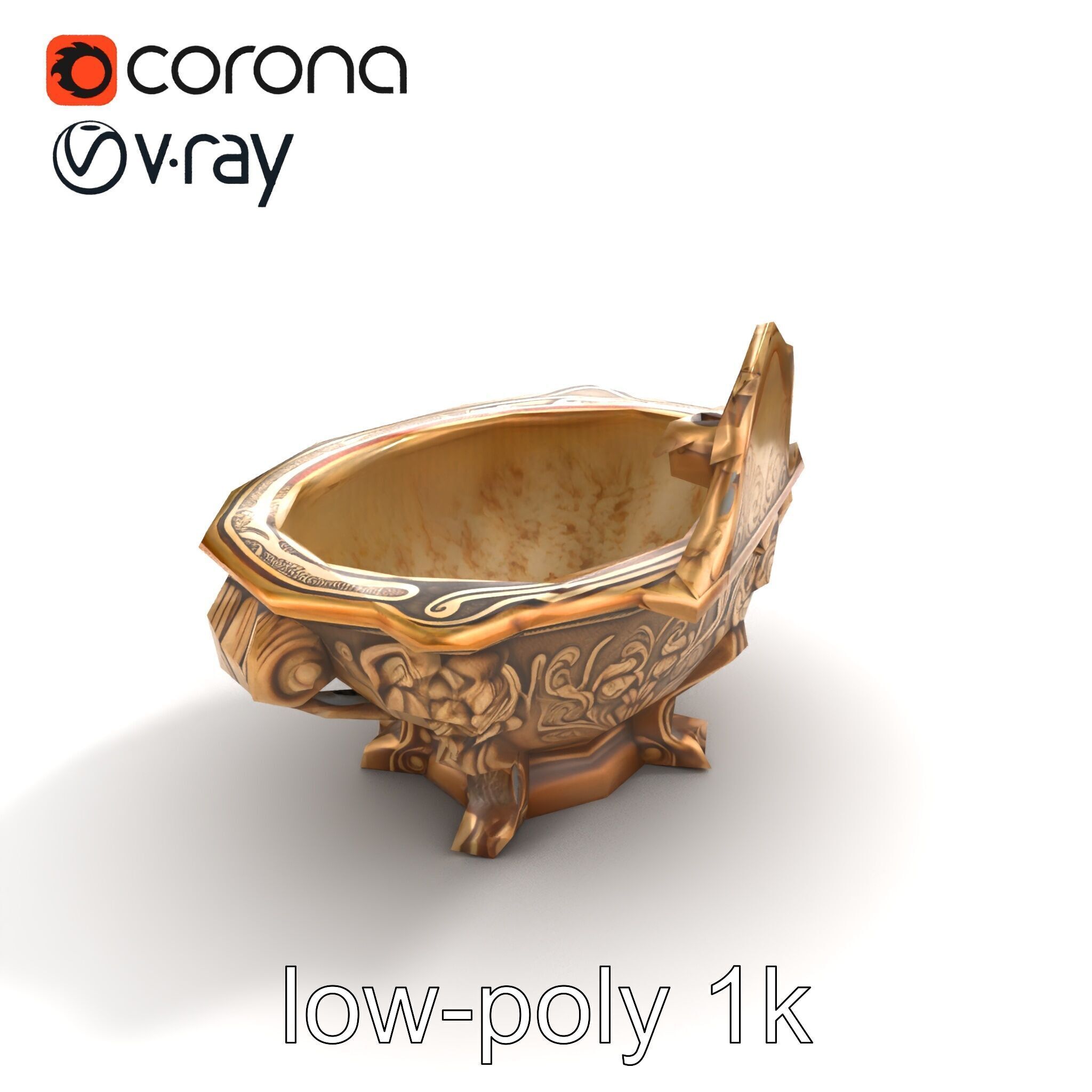 Antique Castle Basin Carved Decor model pack Low-poly 3D model_9