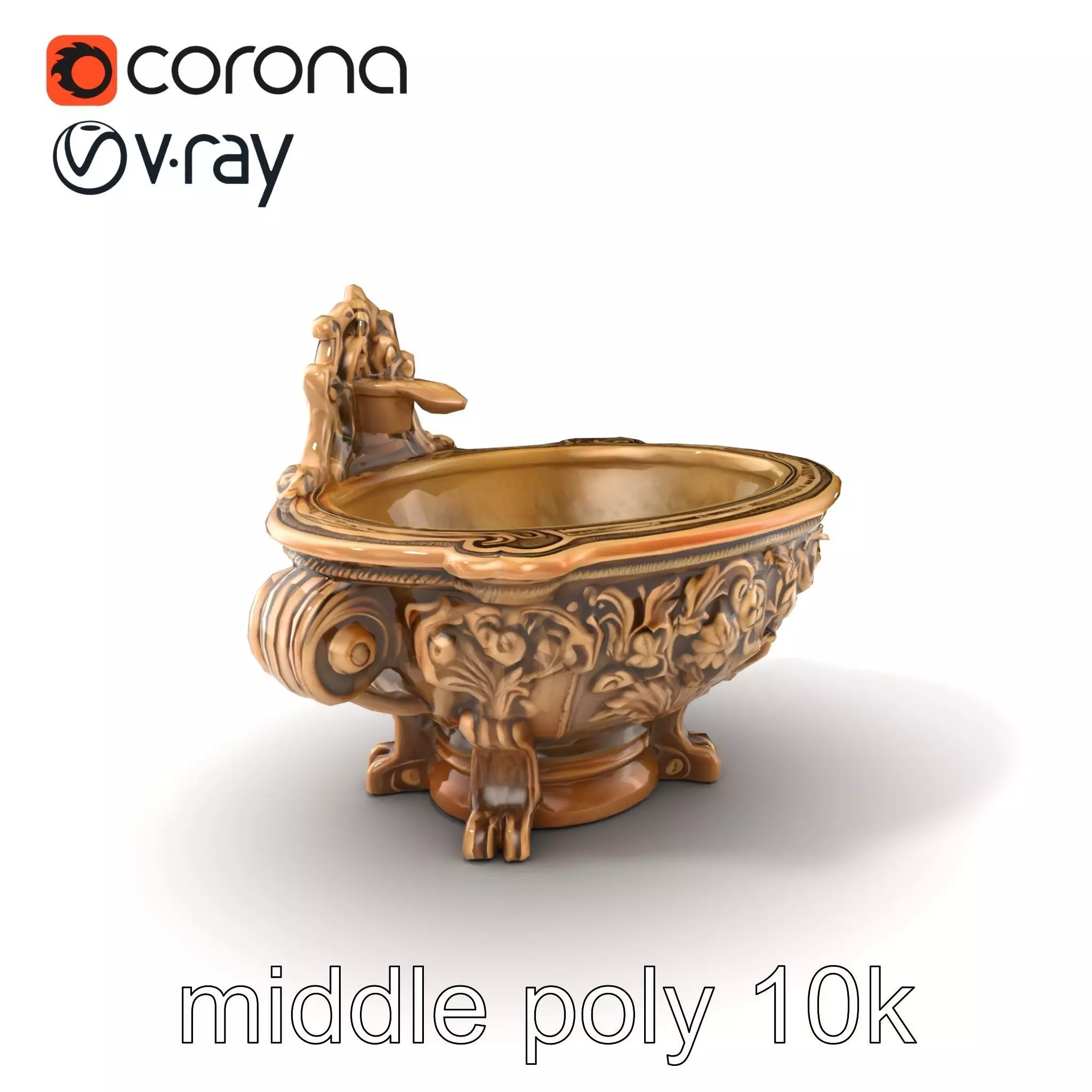 Antique Castle Basin Carved Decor model pack Low-poly 3D model_0