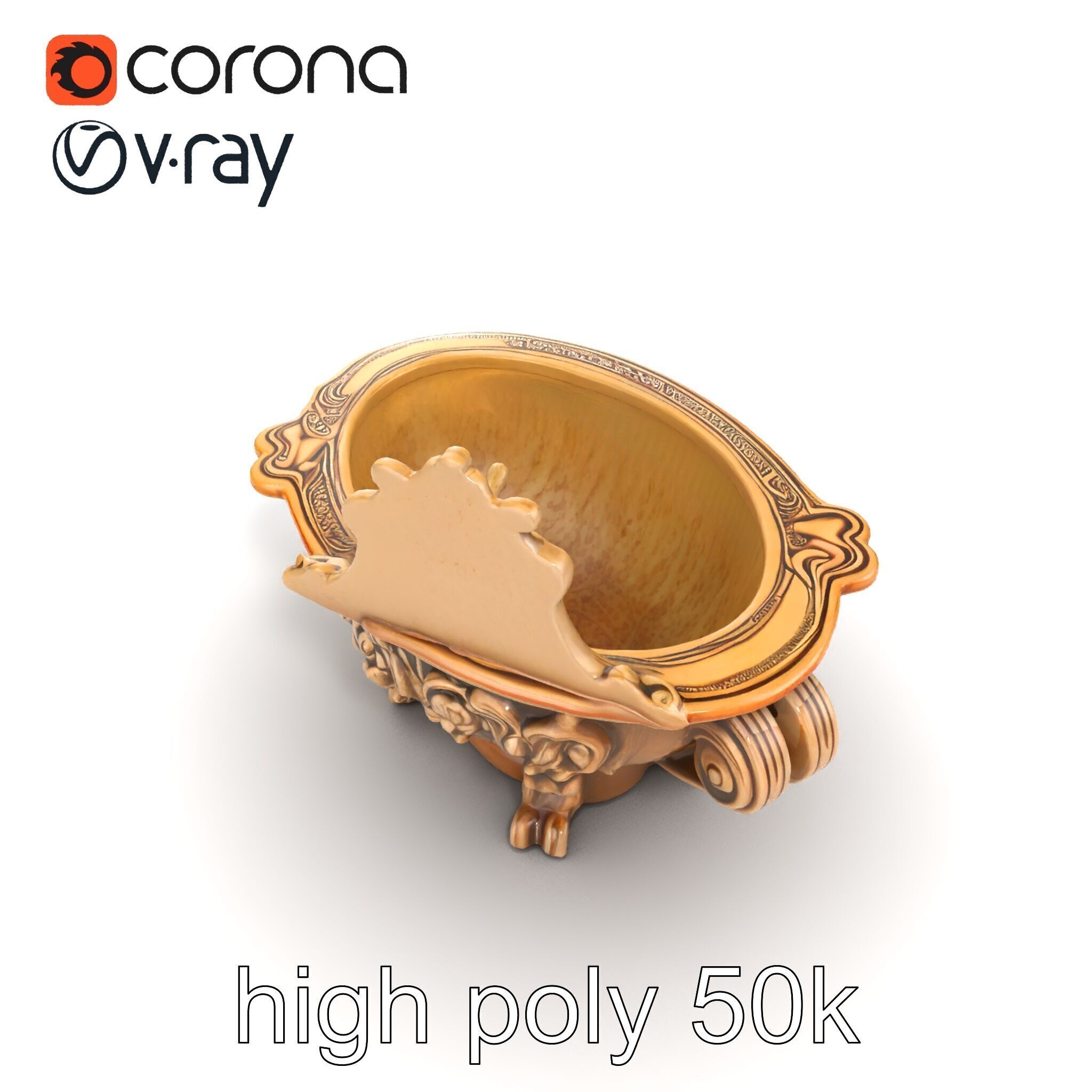 Antique Castle Basin Carved Decor model pack Low-poly 3D model_21