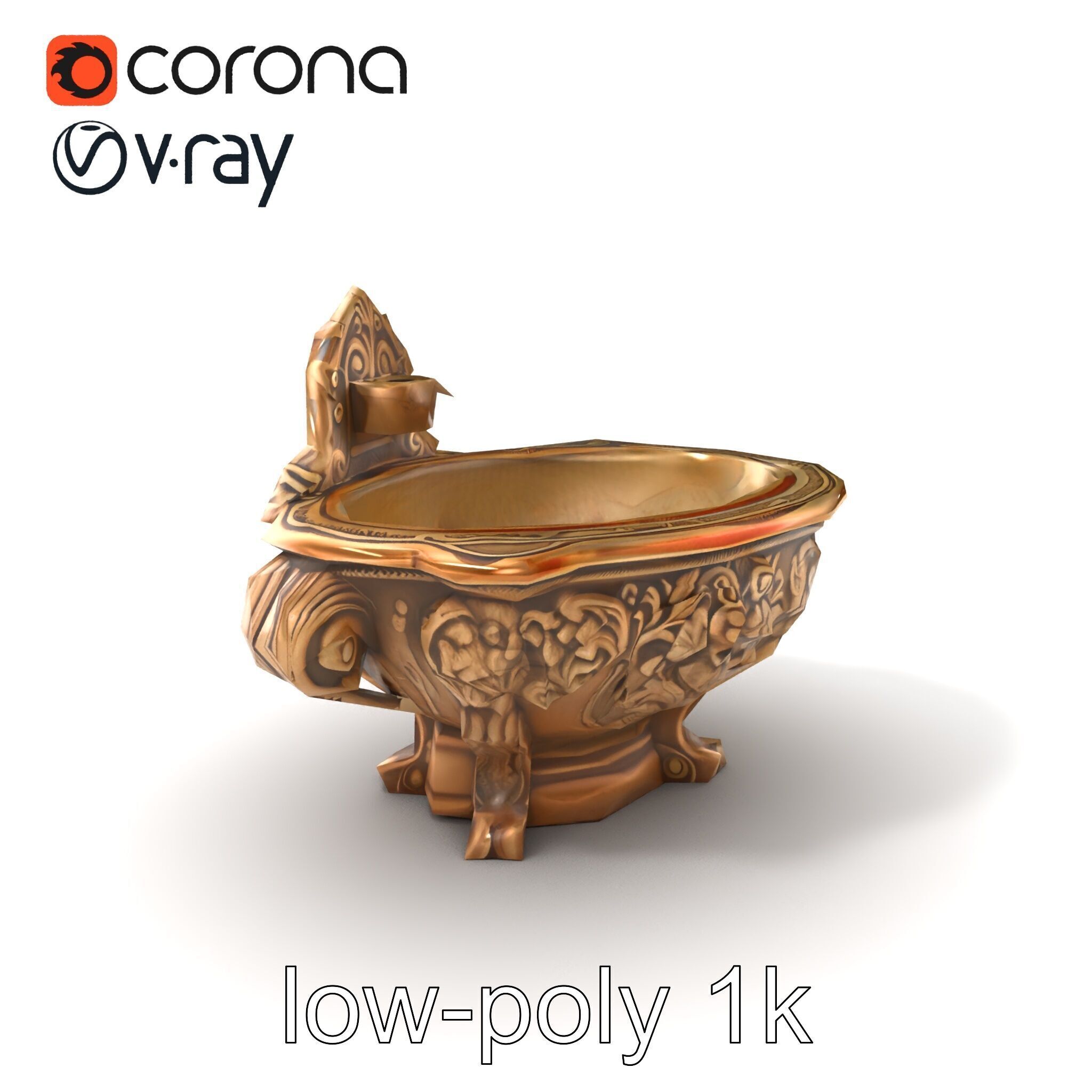 Antique Castle Basin Carved Decor model pack Low-poly 3D model_5