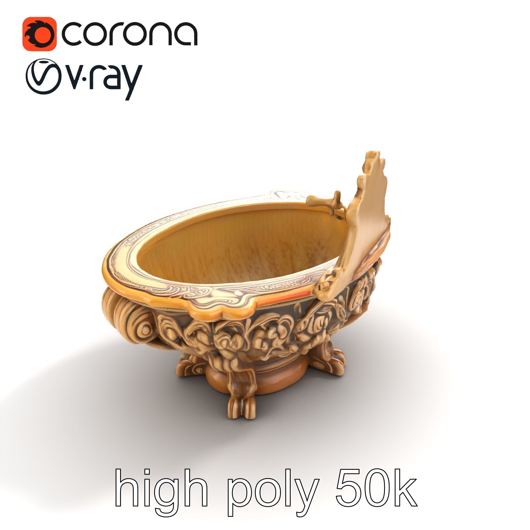 Antique Castle Basin Carved Decor model pack Low-poly 3D model_13