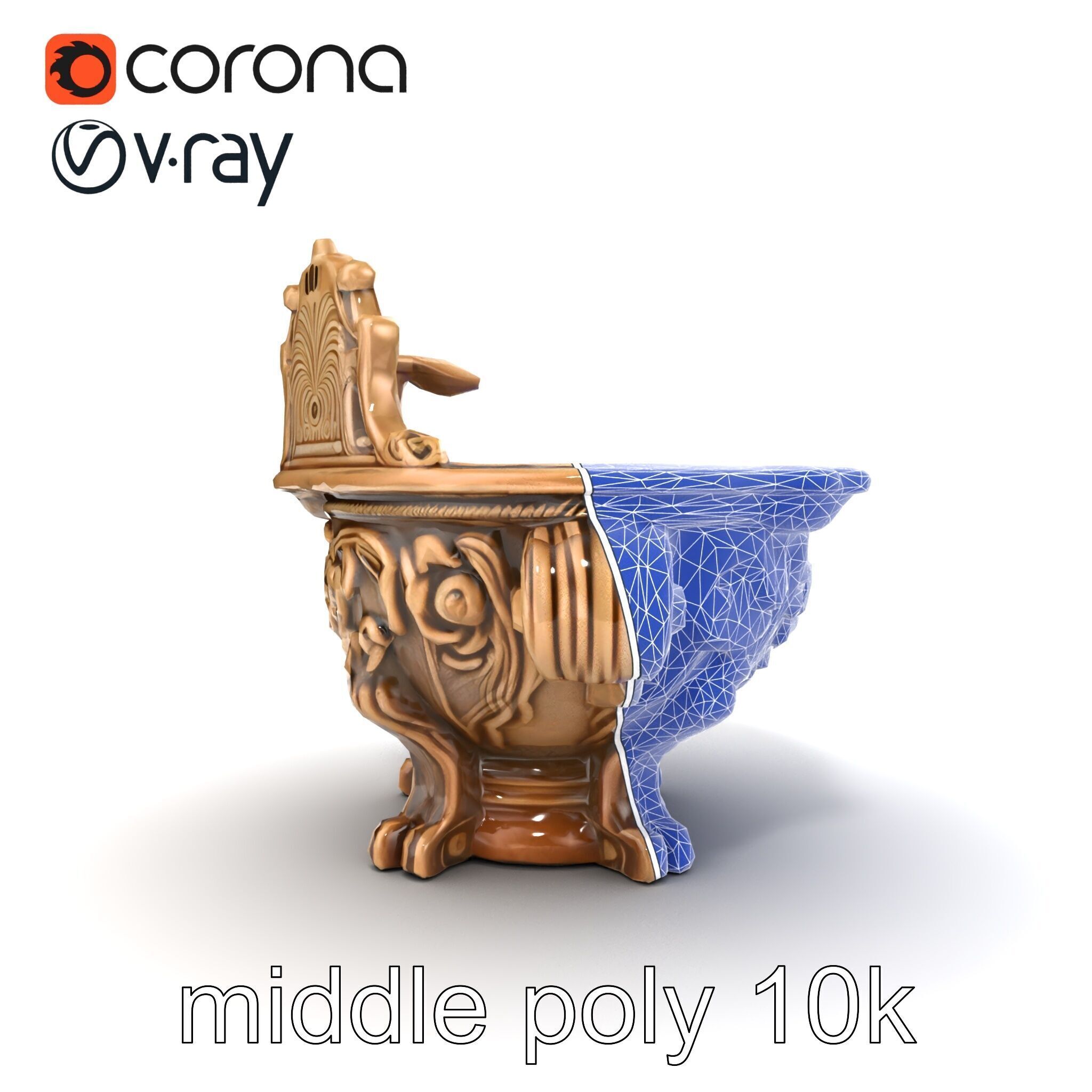 Antique Castle Basin Carved Decor model pack Low-poly 3D model_15
