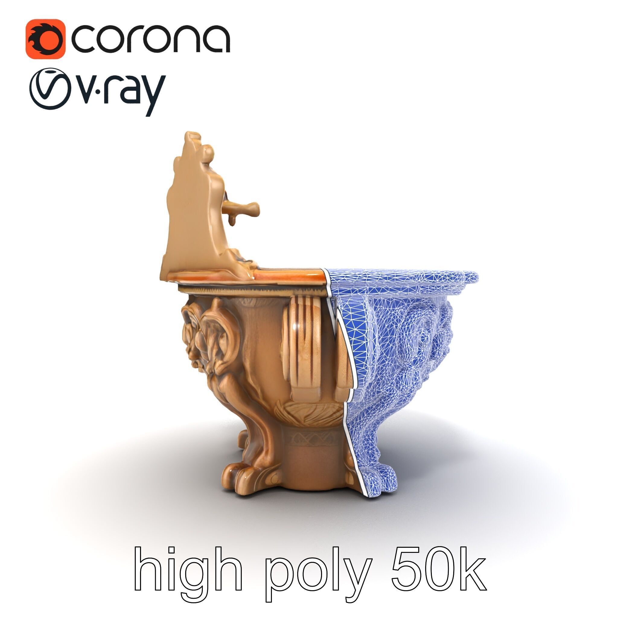Antique Castle Basin Carved Decor model pack Low-poly 3D model_26