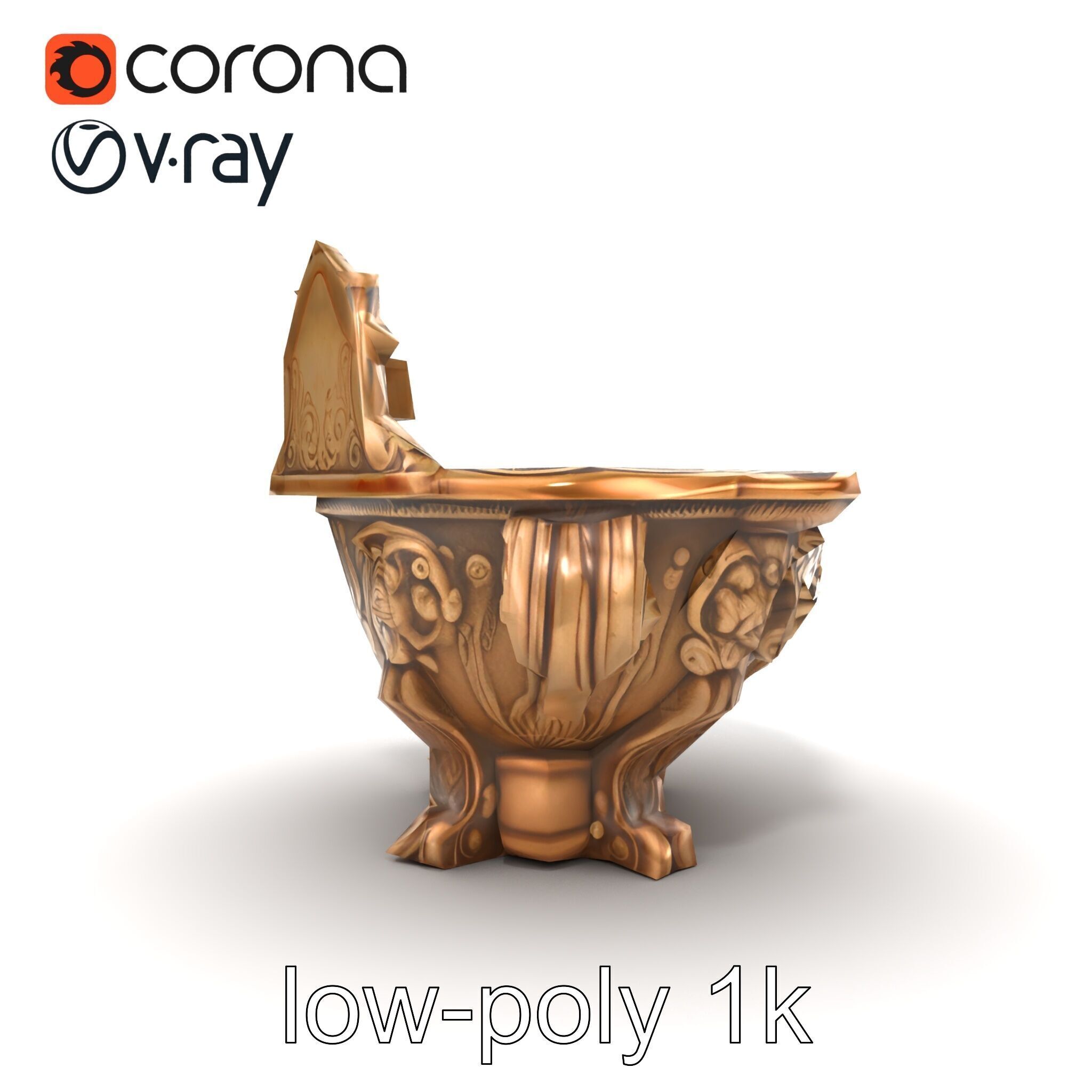 Antique Castle Basin Carved Decor model pack Low-poly 3D model_14