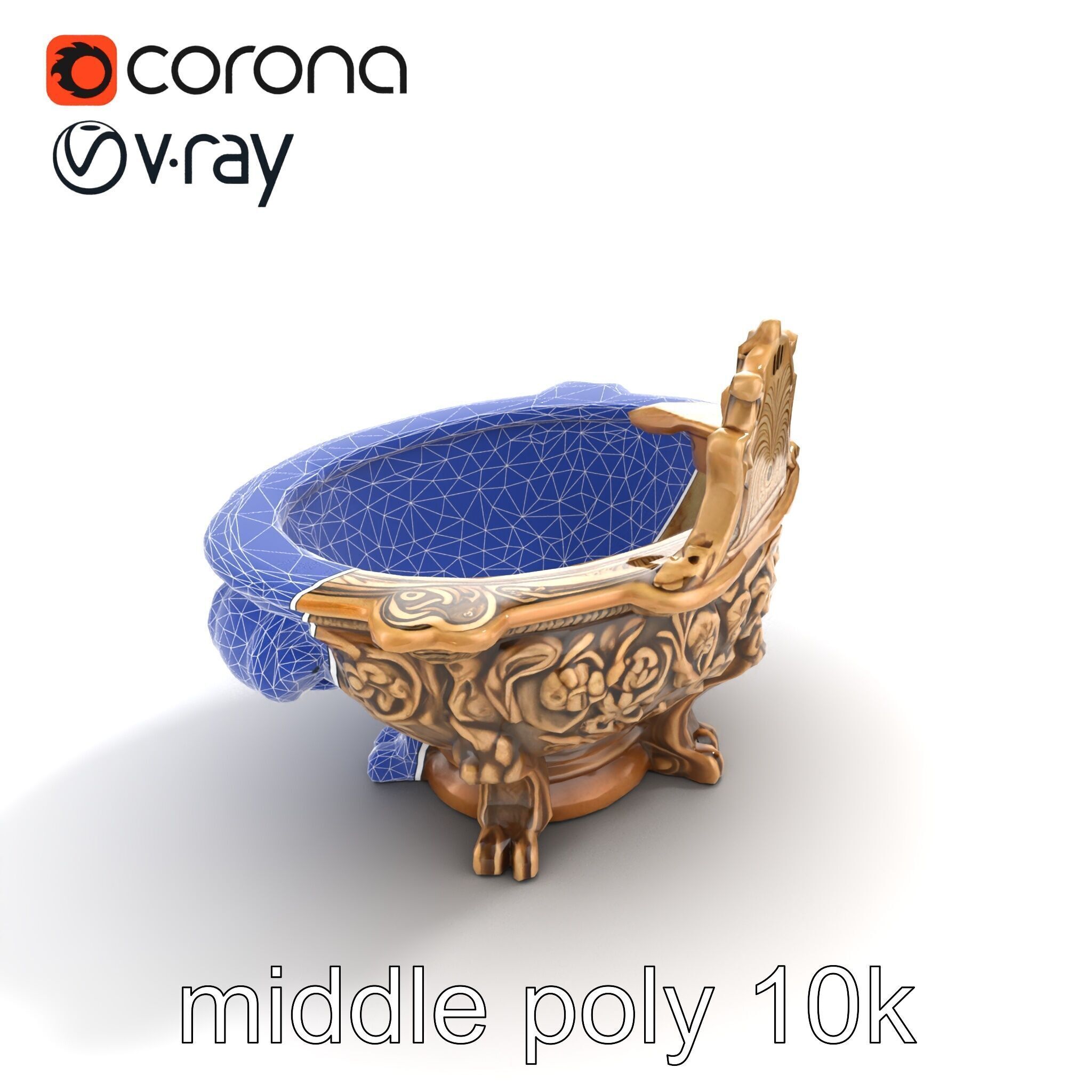 Antique Castle Basin Carved Decor model pack Low-poly 3D model_11