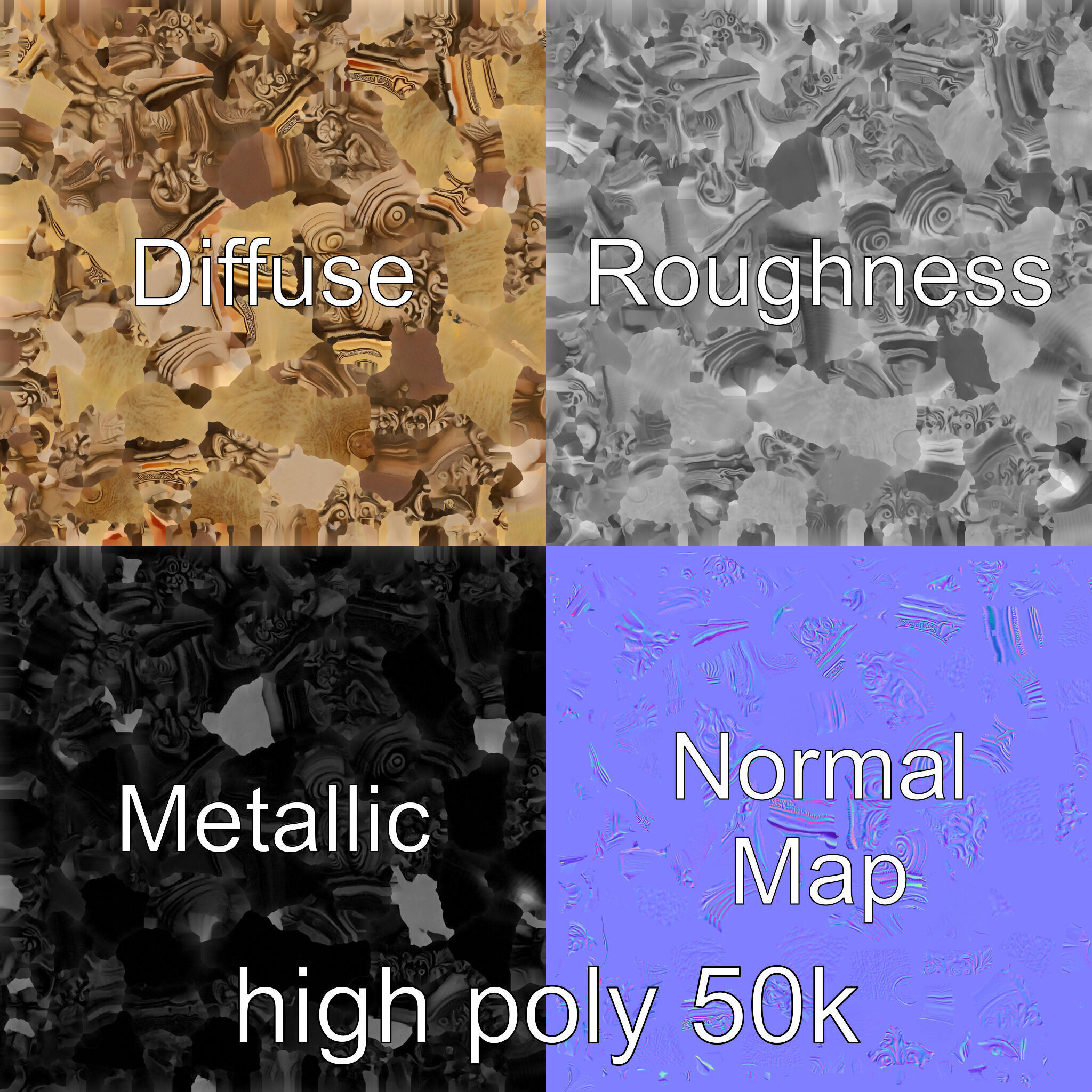 Antique Castle Basin Carved Decor model pack Low-poly 3D model_3