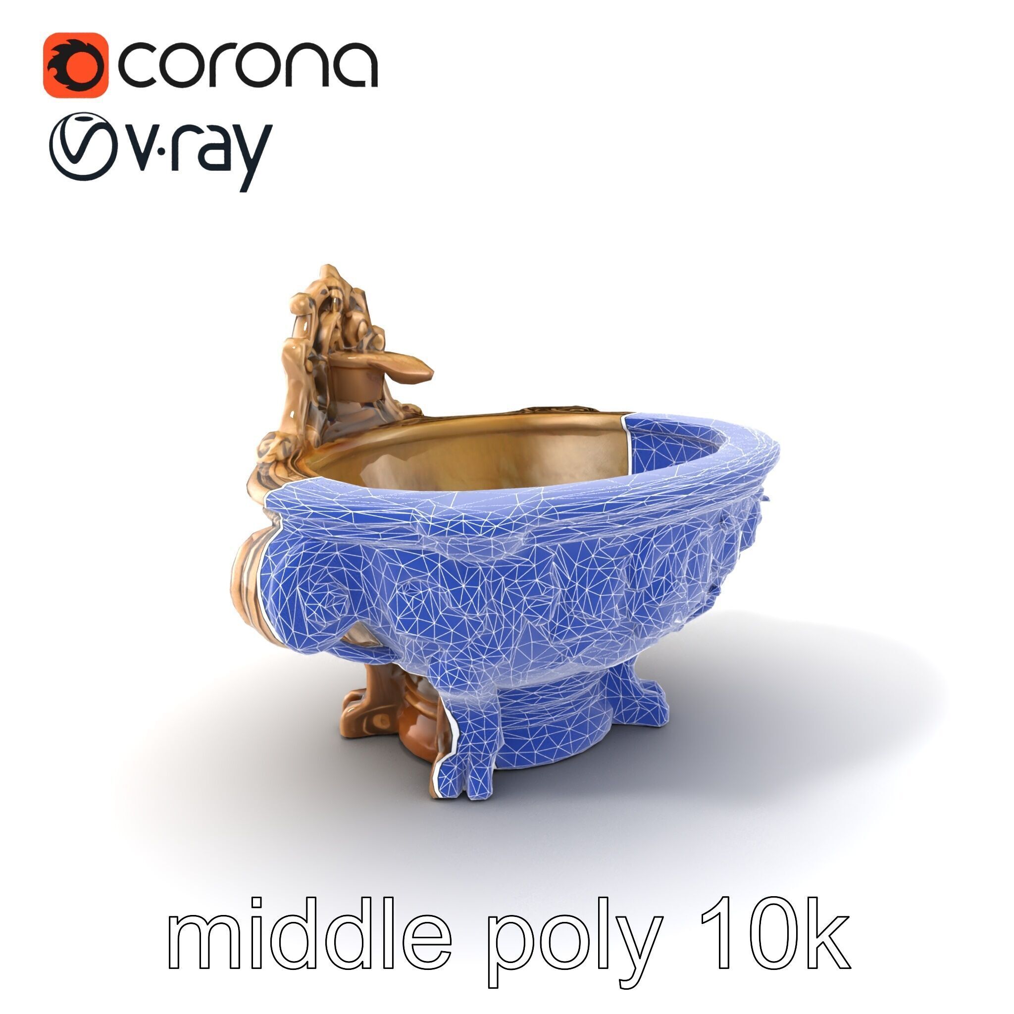 Antique Castle Basin Carved Decor model pack Low-poly 3D model_6