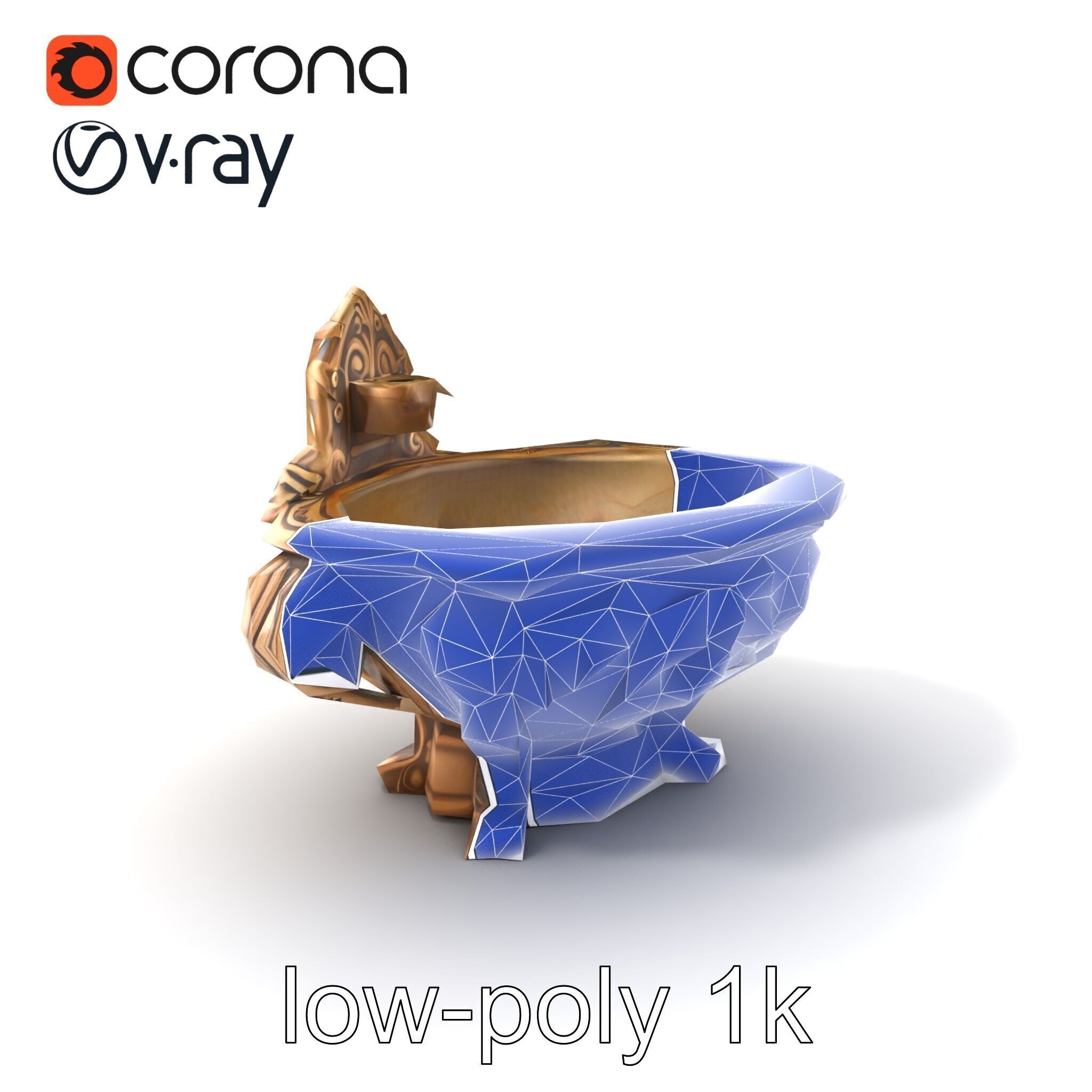 Antique Castle Basin Carved Decor model pack Low-poly 3D model_7