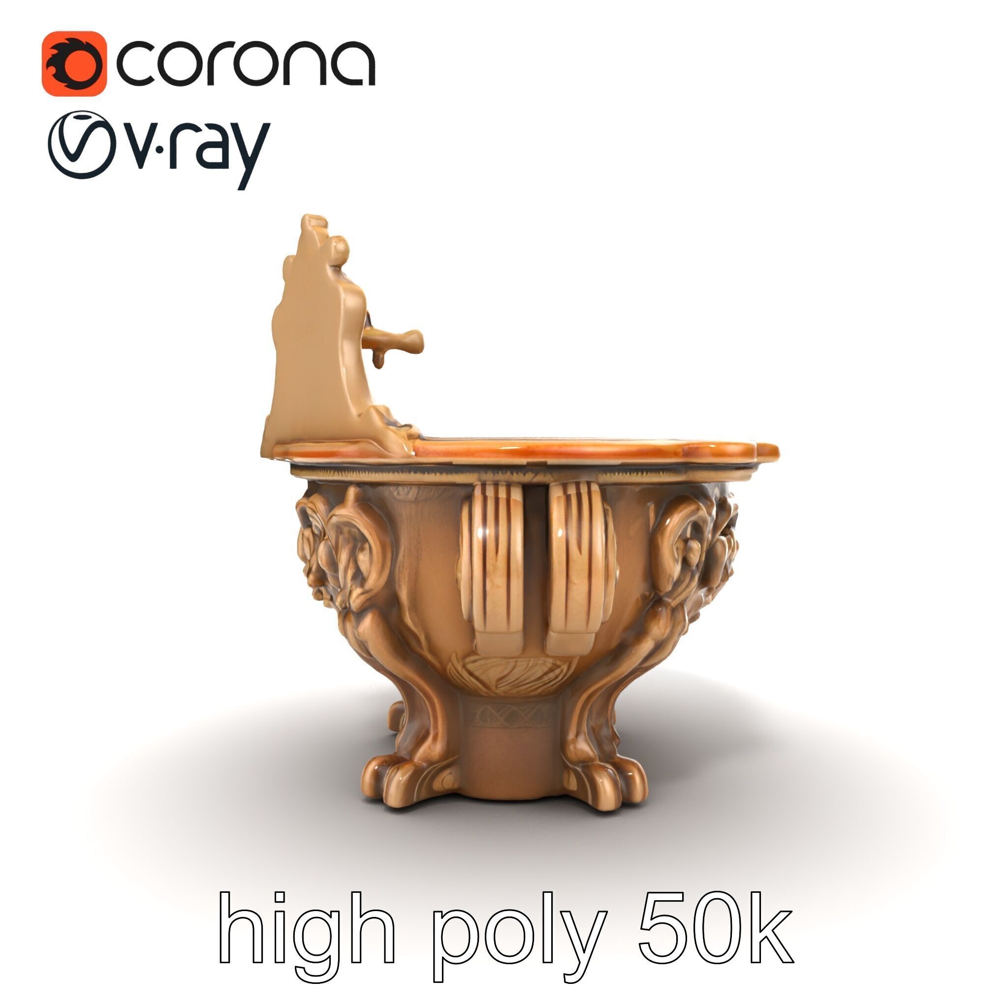 Antique Castle Basin Carved Decor model pack Low-poly 3D model_12