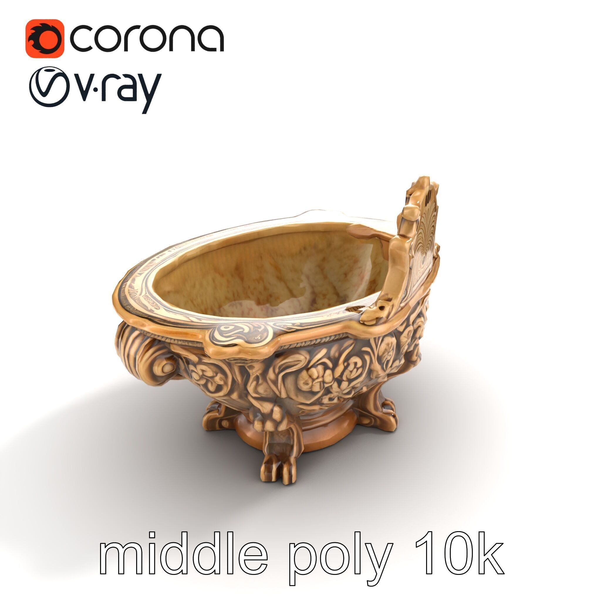 Antique Castle Basin Carved Decor model pack Low-poly 3D model_8