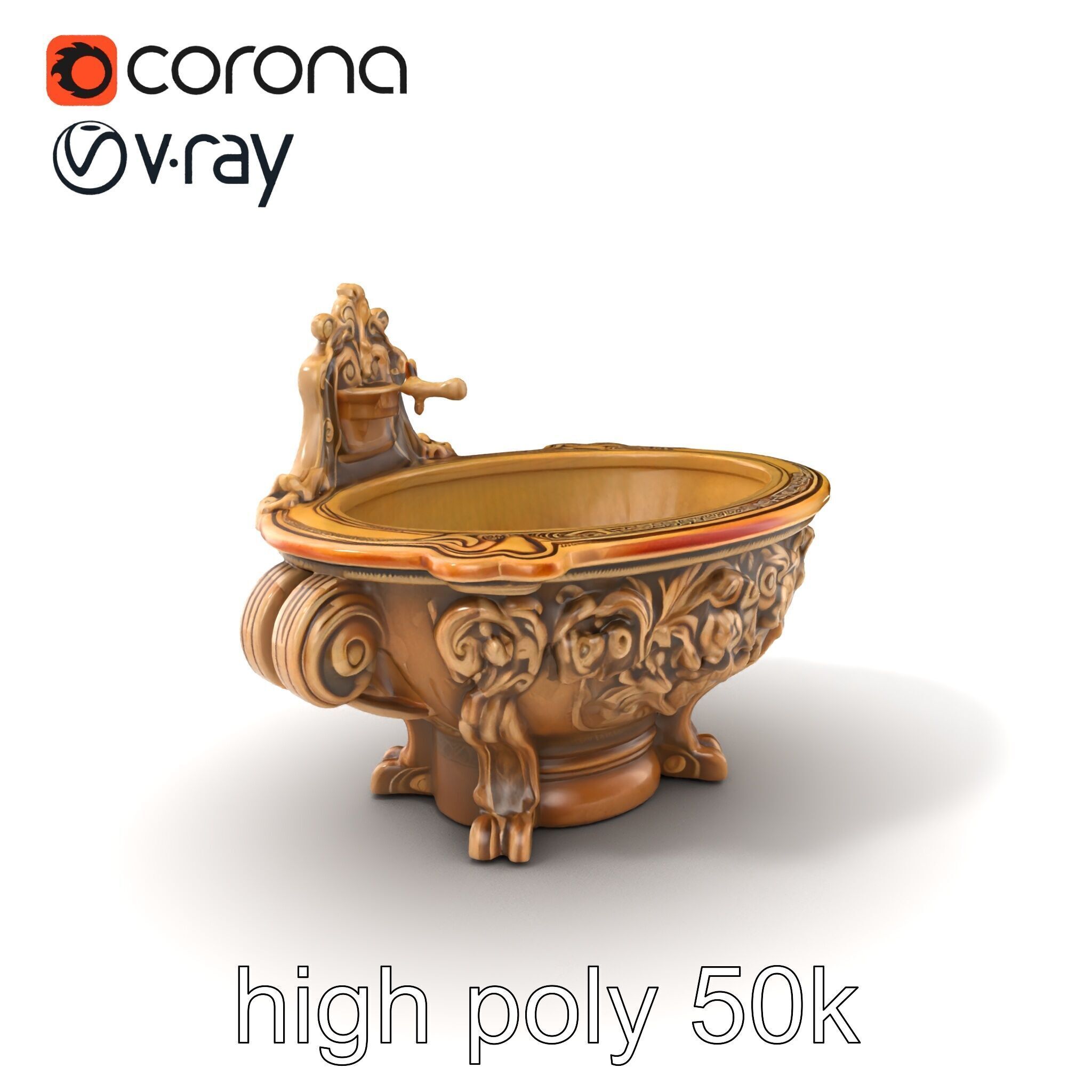 Antique Castle Basin Carved Decor model pack Low-poly 3D model_2