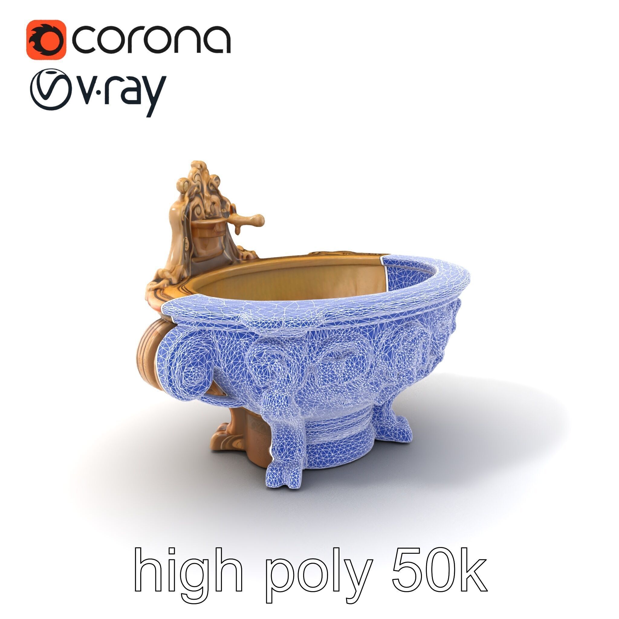 Antique Castle Basin Carved Decor model pack Low-poly 3D model_10