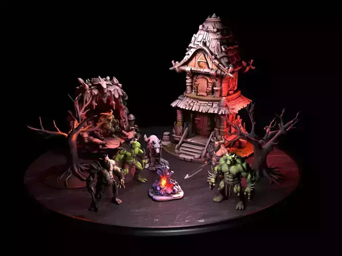 Orc Camp 3D Printable Model Set  12 Pieces