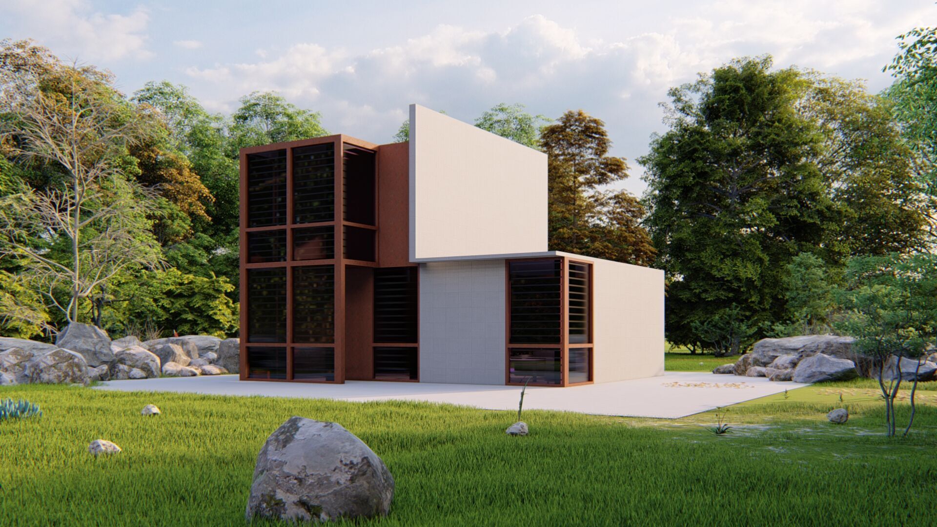 Forest villa-Casa Scene-Modern Villa 3D model_1