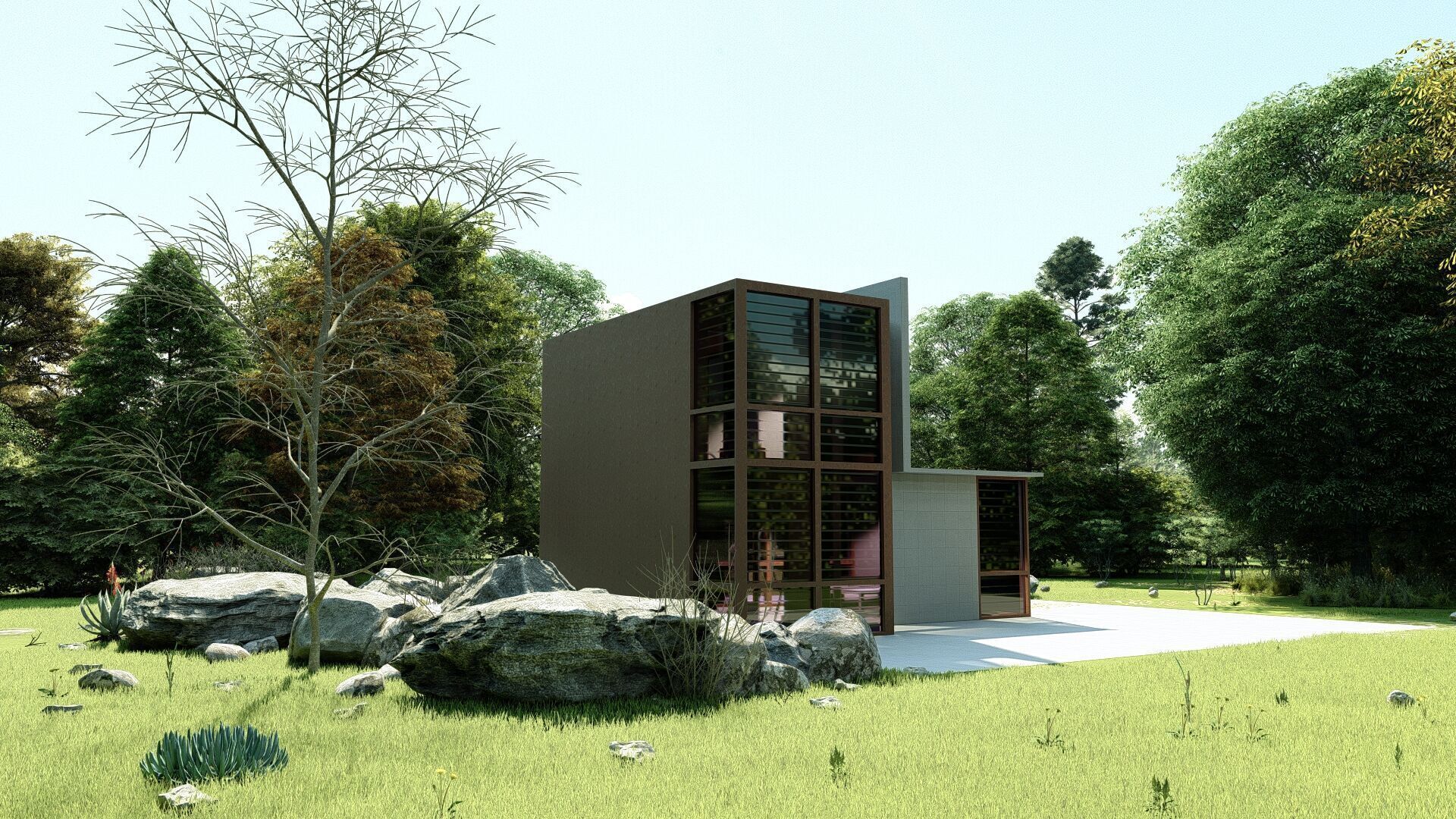 Forest villa-Casa Scene-Modern Villa 3D model_2