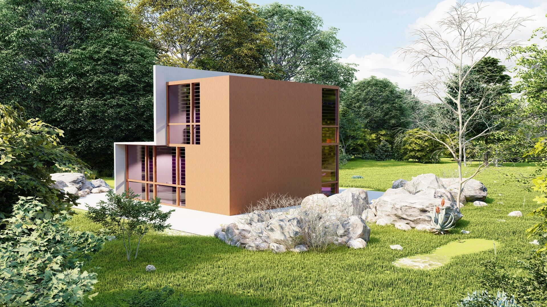 Forest villa-Casa Scene-Modern Villa 3D model_4