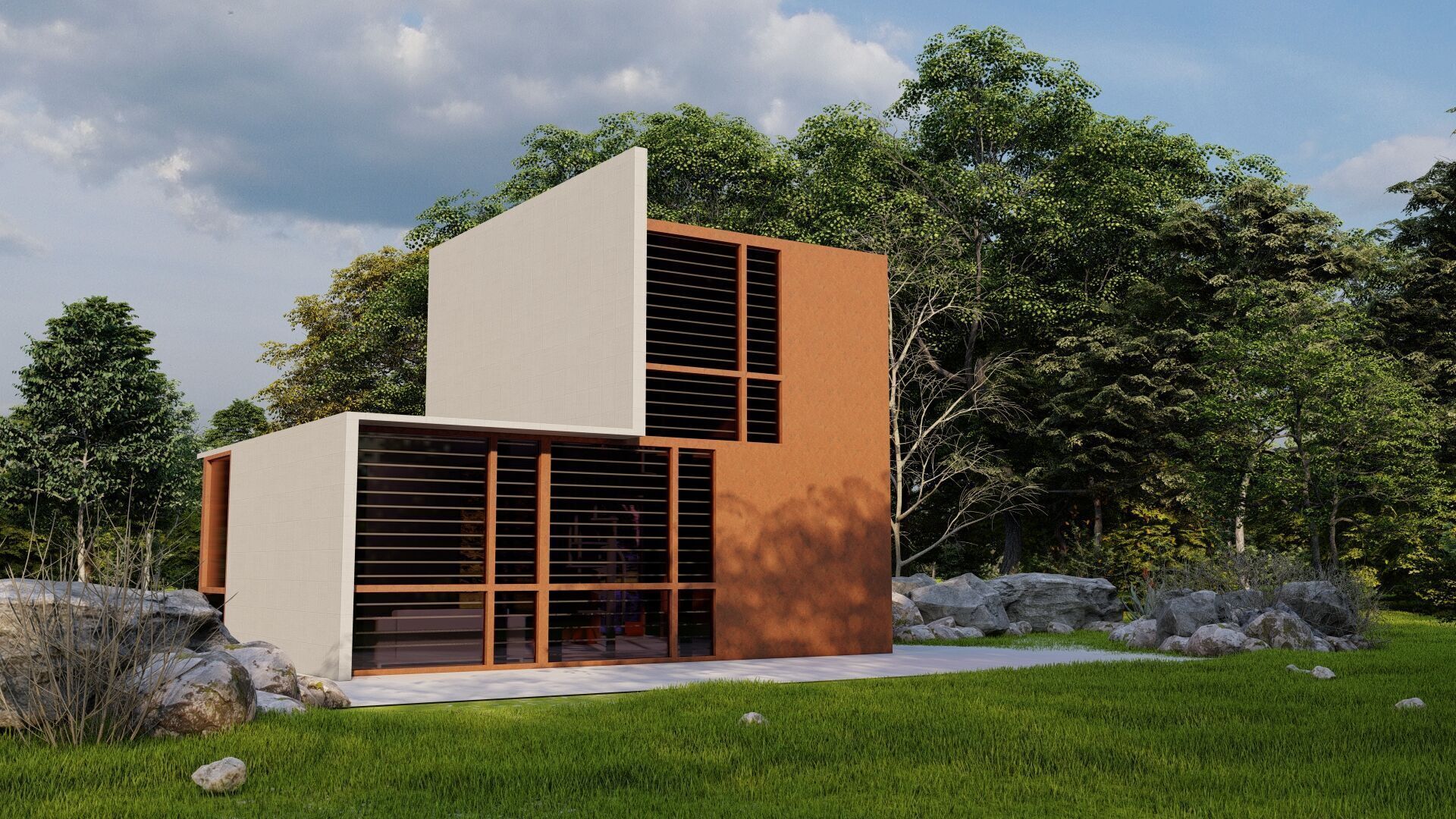 Forest villa-Casa Scene-Modern Villa 3D model_6