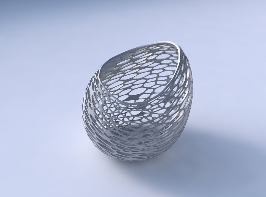 Bowl skewed and twisted with dense organic lattice 3D print model_3