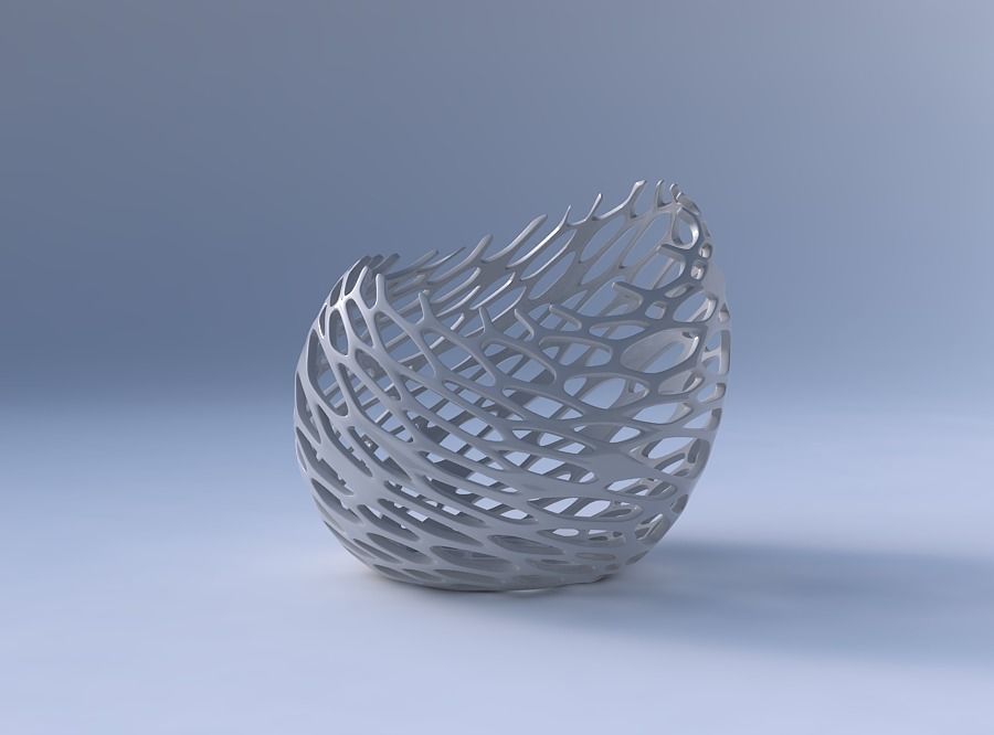 Bowl skewed and twisted with cracked and twisted organic lattice 3D print model_4