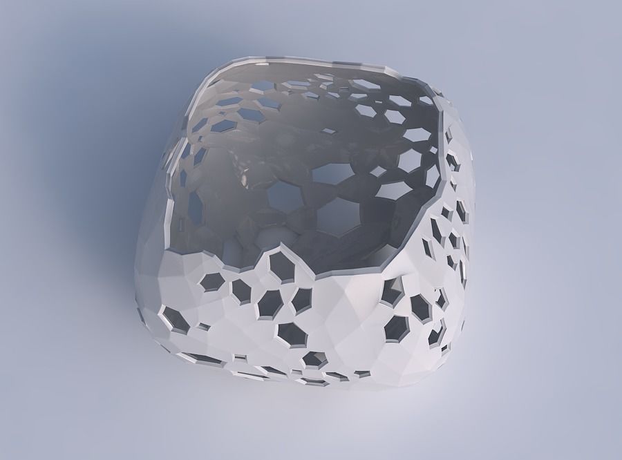 Bowl semi-quadratic with crystal skin with holes 3D print model_1