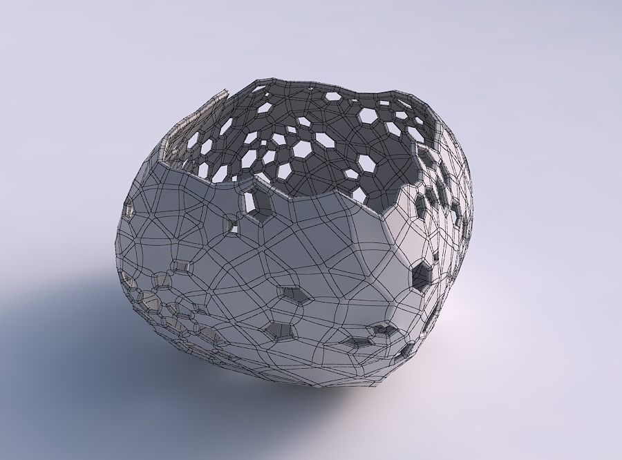 Bowl semi-quadratic with crystal skin with holes 3D print model_5