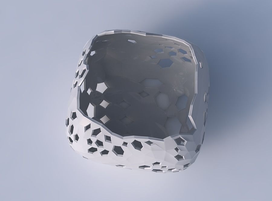 Bowl semi-quadratic with crystal skin with holes 3D print model_2