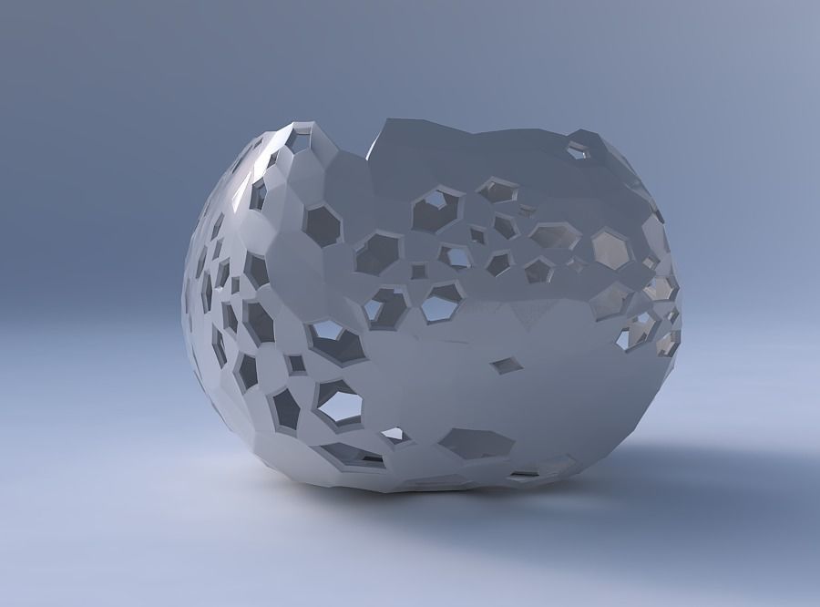 Bowl semi-quadratic with crystal skin with holes 3D print model_4