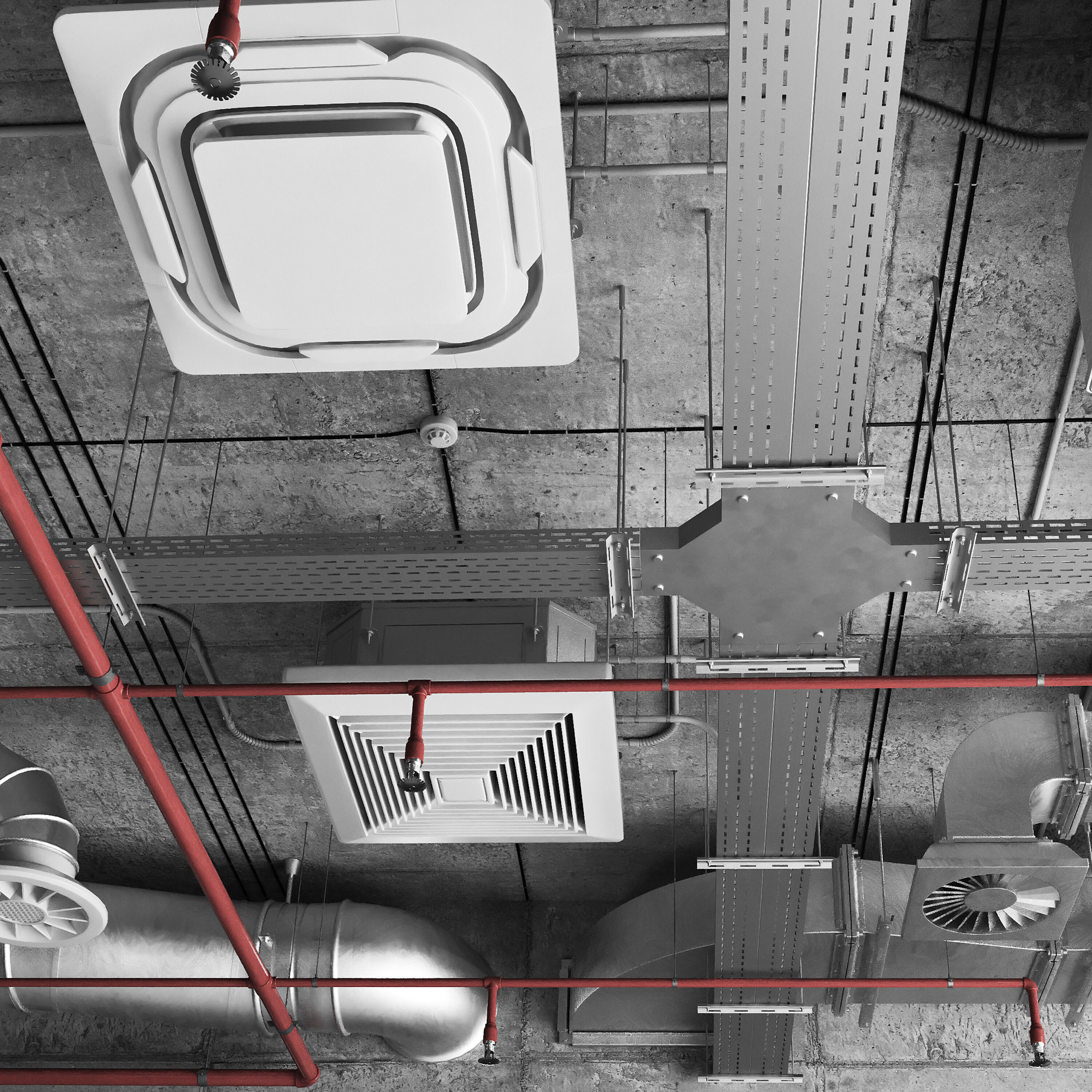 Industrial ceiling  Ventilation system  3D model_2