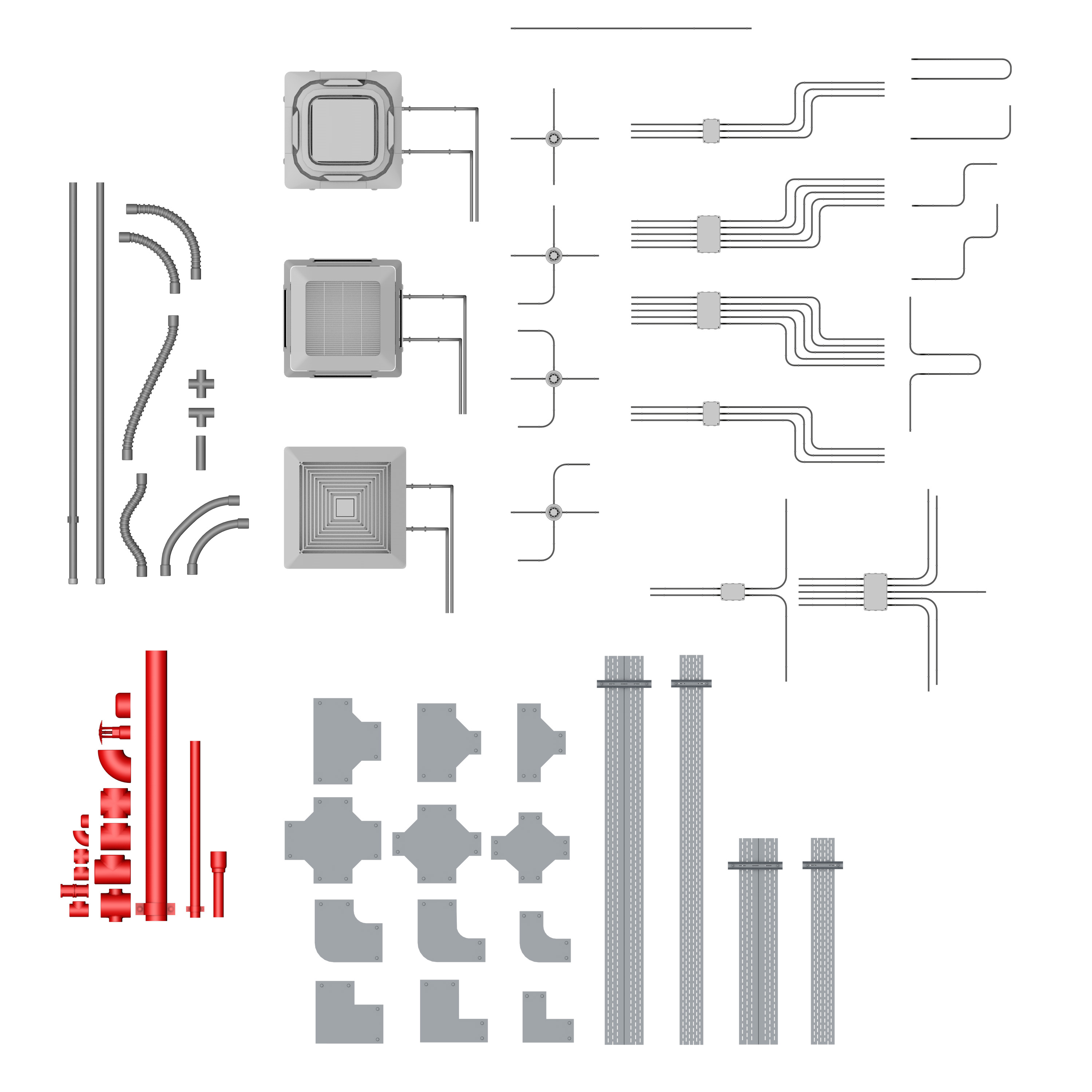 Industrial ceiling  Ventilation system  3D model_14