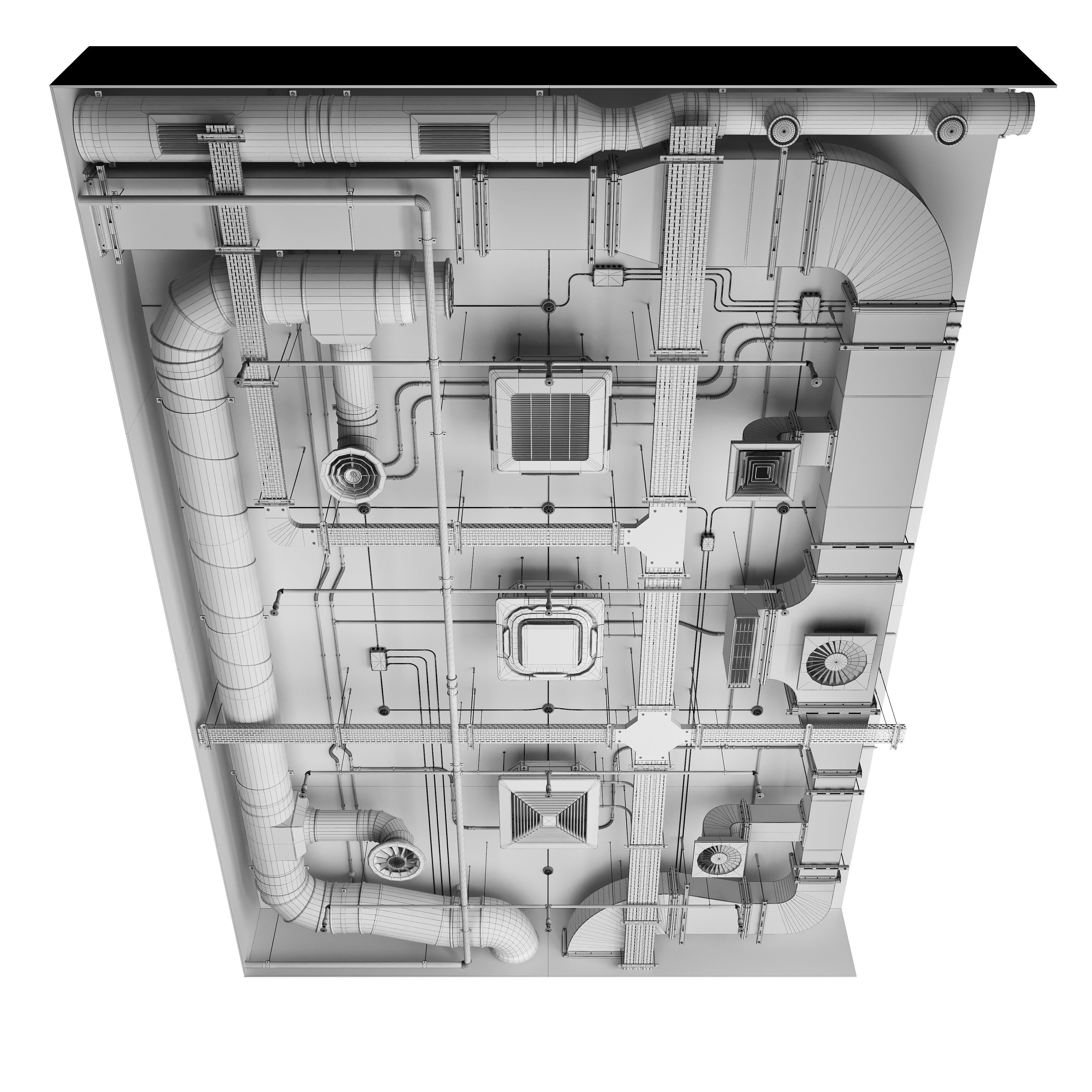 Industrial ceiling  Ventilation system  3D model_15