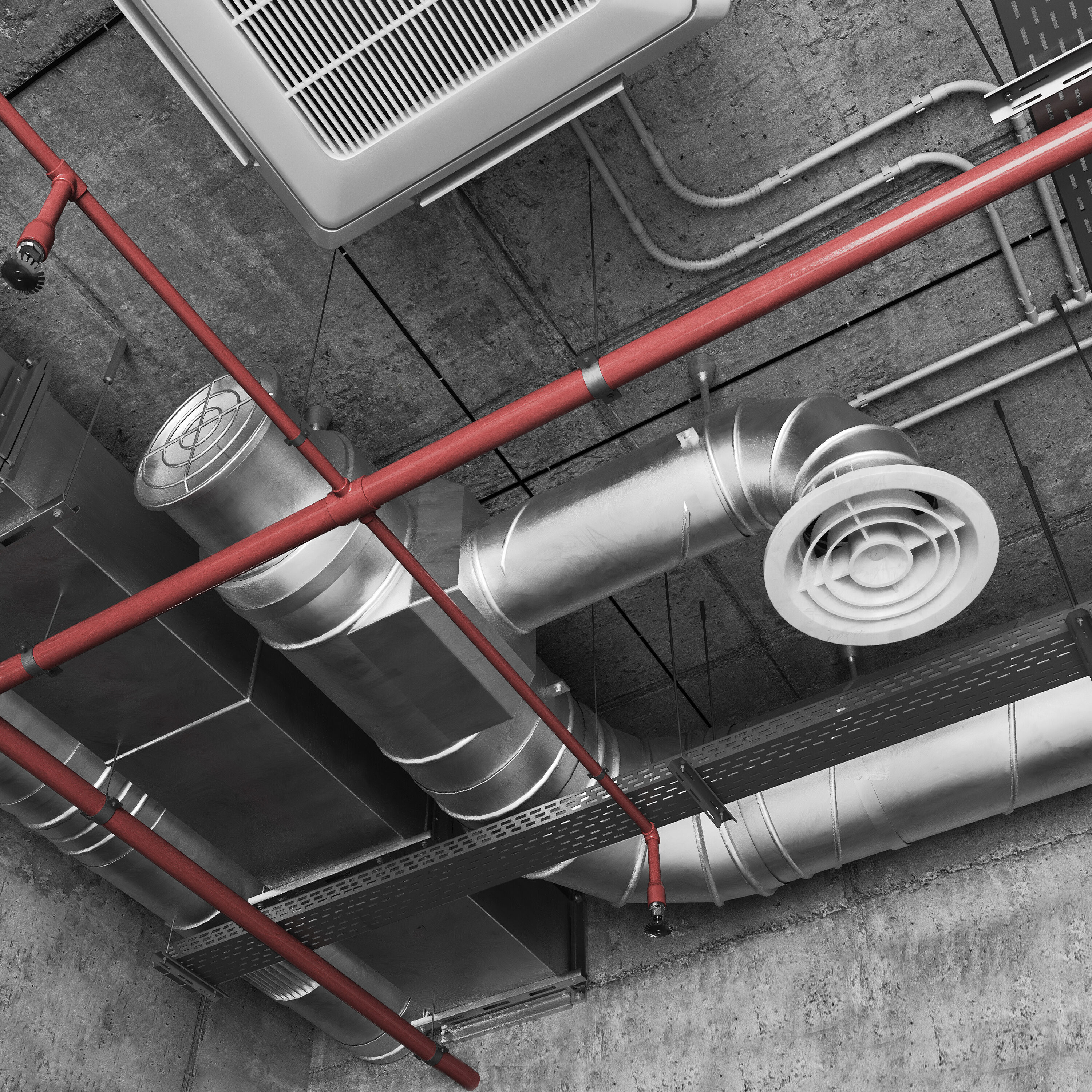 Industrial ceiling  Ventilation system  3D model_4