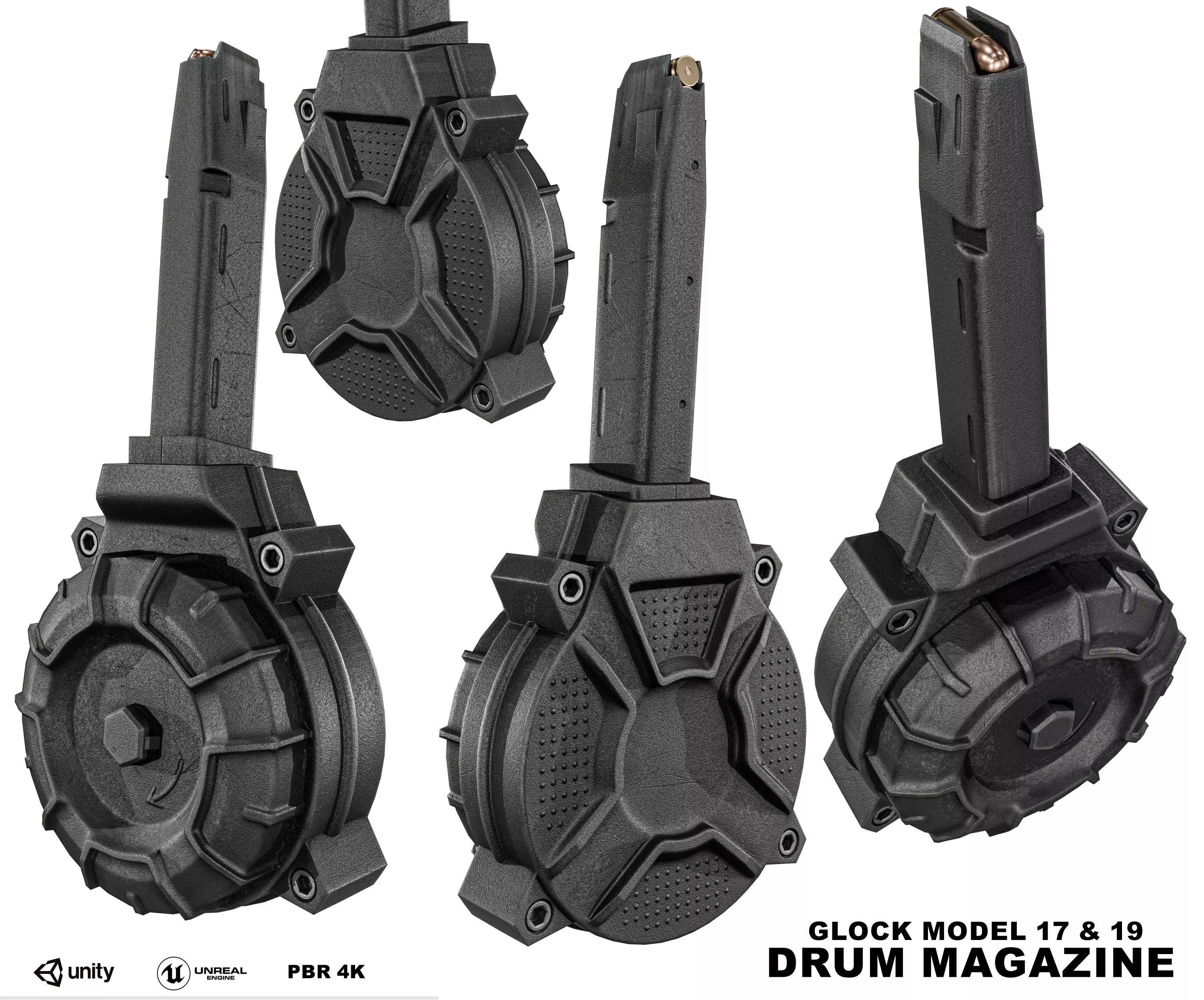 Glock 17 And 19 Drum Magazine Low-poly 3D model_0