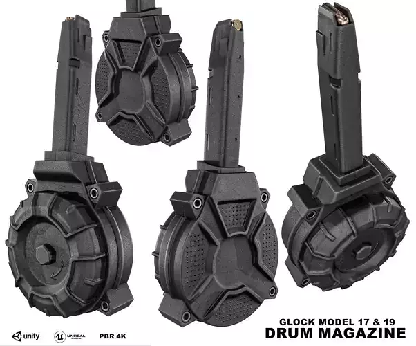 Glock 17 And 19 Drum Magazine Low-poly 3D model